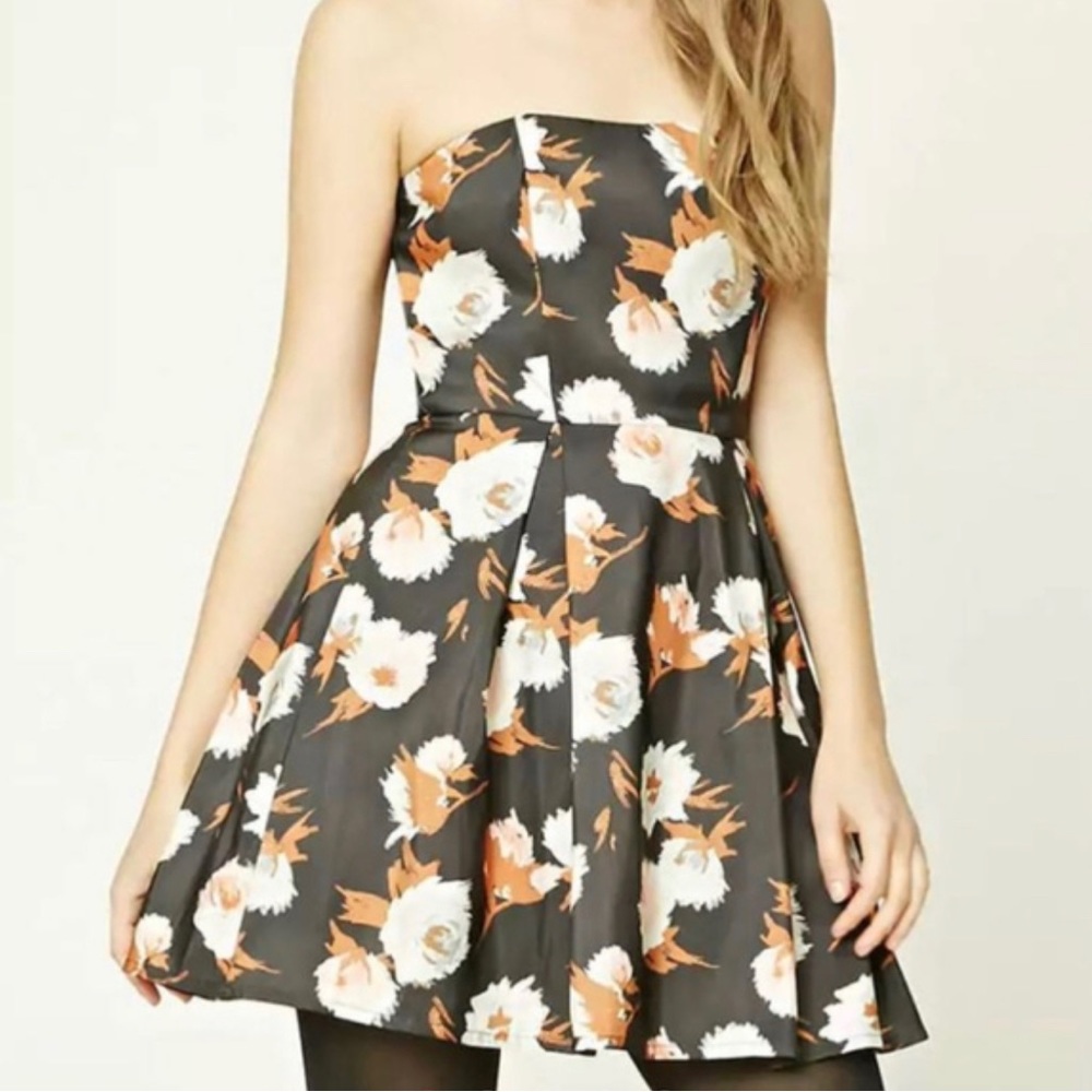 Forever 21 strapless black floral dress, Size small